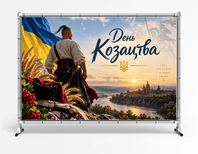 Баннер "День Казачества. Казак. Трезубец" размер 2х3 м. С люверсами.