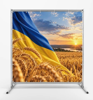 Баннер патриотический "Флаг Украины - Поле пшеницы. Солнце" размер 2х2м. С люверсами.