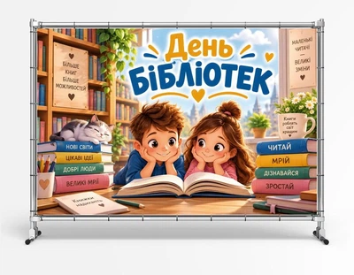 Баннер "С днем библиотек. Дети и книги", размер 2х3м.