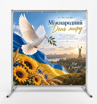 Баннер «Международный день мира. Белый голубь», размер 2х2м. С люверсами.