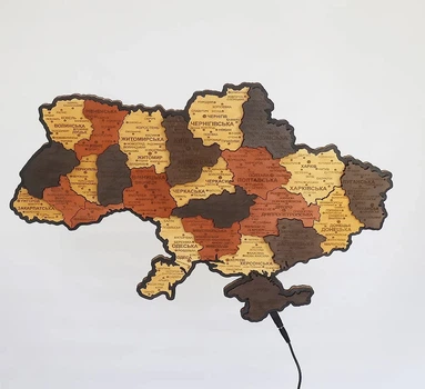 Настенная карта Украины, небольшая, 3D-объемная, с синей подсветкой (220 В) в коробке размером 55 × 38,5 см Гранд Презент 16СС