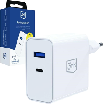 Ładowarka 3mk FlowPower USB-C + USB-A 45W GaN PD 3.0 QC 4.0 Biały (5903108750813)