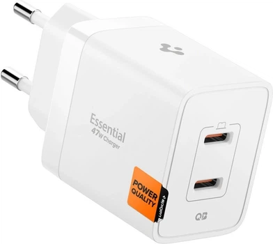 Ładowarka Spigen Essential EE472EU 2xUSB-C 47W GaN Pro PPS Biały (8809971235327)