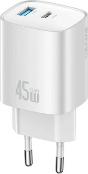 Ładowarka USAMS CC290 T66 USB-C + USB-A 45W GaN Srebrny (6958444994840)