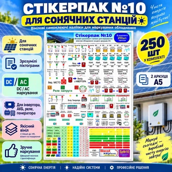 Наклейки для маркировки электрощитов і сонячних станцій "Стикерпак №10. Все для електрика" Комплект: 250шт.
