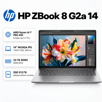 Ноутбук HP ZBook 8 G2i 14" WQXGA IPS Intel Core Ultra 7 64 ГБ профессиональный Серебристый (DZ4F2ET)