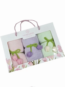 Подарочный набор салфеток с петелькой из микрофибры 3 шт Colorful Home Тюльпаны