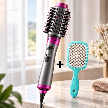 Фен щітка гребінець браш з обертанням 2в1 Professional Hot Air Styler 1000 Вт випрямляч для укладання волосся стайлер з функцією іонізації + гребінець