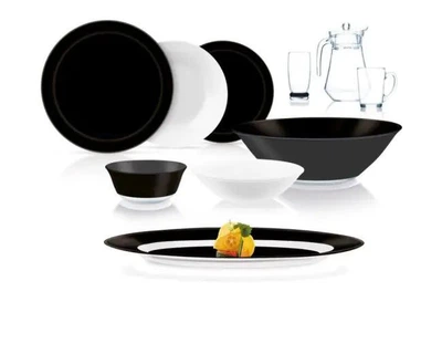 Сервиз столовый Luminarc Simply Black&White Черно-белый стеклянный 46 предметов на 6 персон (163-135-Q4817)