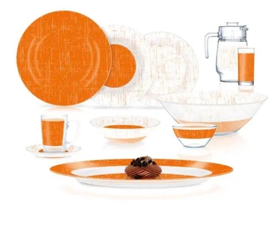 Сервиз столовый Luminarc Ambi Poppy Orange Оранжево-белый стеклянный 46 предметов на 6 персон (163-135-V5977)