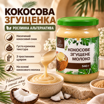 Кокосовая сгущенка Продукція як вона є 540 г растительная сгущенка из кокосового сухого молока с тростниковым сахаром кремовая кокосовая сгущенка 500 мл для кофе десертов выпечки кремов начинок