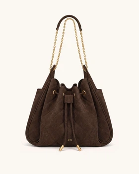 Женская сумка на плечо JW PEI Rowan Faux Suede Quilted Chain Bucket Bag Dark Brown (143350)