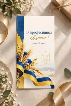 Открытка "С профессиональным праздником, цветы, флаг" с ламинацией, евроформат, одинарная, 10х21 см.
