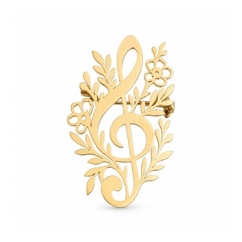 Брошь BROCHE Музыка Скрипичный ключ с цветами из стали золотистый BRSF115541