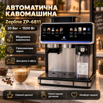 Автоматическая кофемашина для дома ZP-6811 20 Бар кофеварка универсальная с капучинатором 1500 Вт Черная