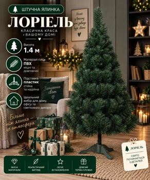 Штучна ялинка Лоріель висотою 1.4 м з ПВХ розкішна пишна новорічна ялинка, різдвяна довговічна ялинка з густими гілками та складною пластиковою підставкою для дому Зелений