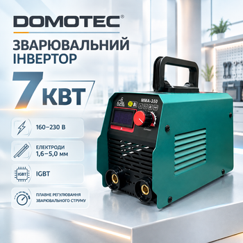 Інверторний зварювальний апарат DOMOTEC 160–230 В MMA 7 кВт електрозварювання постійним струмом IGBT для електродів 1.6–5.0 мм сенсорний екран плавне регулювання захист від перевантаження перегріву для сталі чавуну
