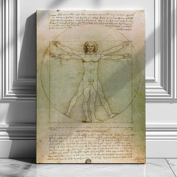 Интерьерная картина Витрувианский человек, Леонардо да Винчи, Leonardo da Vinci, Vitruvian Man, интерьерный декор, 42×30 см (id6952)