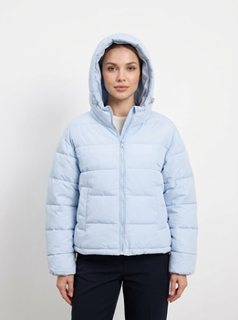 Женская демисезонная стеганая куртка голубая с капюшоном (2608) XL