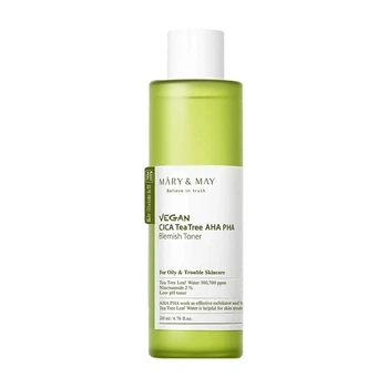 Слабокислотний відлущувальний тонер Mary&May Vegan CICA Tea Tree AHA PHA Blemish Toner 200 мл