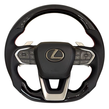 Анатомический руль для Lexus LX470, GX470. В стиле LX600. Рояльный лак. Серый логотип. В сборе.