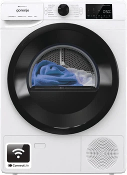 Сушильная машина Gorenje с тепловым насосом, 9 кг, класс энергоэффективности A++, 60 см, с дисплеем, 16 режимами, Wi-Fi, белая