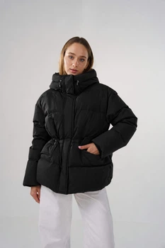 Женская зимняя куртка пуховик с камнями средней длины Clasna 995DW черная S