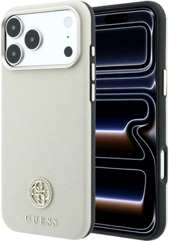 Чехол для смартфона Guess Grained Round Strass Logo MagSafe для Apple iPhone 18 Pro Max / Apple iPhone 17 Pro Max Beige (3666339653910)