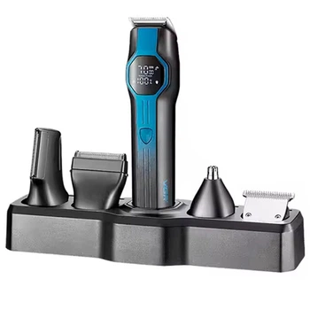 Машинка для стрижки волос и бороды VGR V-173 Blue 13 в 1, мужской аккумуляторный триммер, 13 насадок, LED дисплей, набор для груминга дома