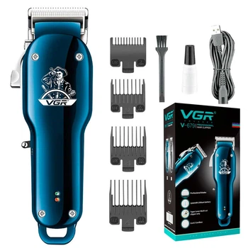 Машинка для стрижки волос VGR V-679 BLUE аккумуляторная профессиональная, мужской триммер для бороды и окантовки, 4 насадки