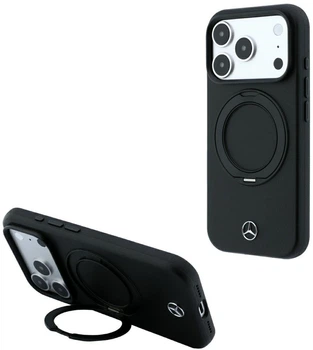 Чехол Mercedes Leather with Ring Stand MagSafe для Apple iPhone 18 Pro Max / 17 Pro Max Black (3666339651954)