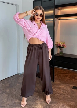 Штани-шаровари жіночі шовкові широкі (04425901) Шоколадний 60-62
