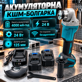 Аккумуляторная угловая шлифовальная машина DUC666 24 В 125 мм 8500 об/мин 2 АКБ 4000 мАч бесщеточная в кейсе Болгарка для резки шлифования зачистки