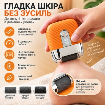 Электрическая роликовая пила для пяток WS-688 с LED-подсветкой, 3 насадки, USB Type-C, аккумулятор 500 мАч