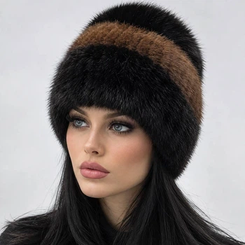 Меховая шапка из норки и песца BARS "Бон" 55-59 Чёрно-коричневая