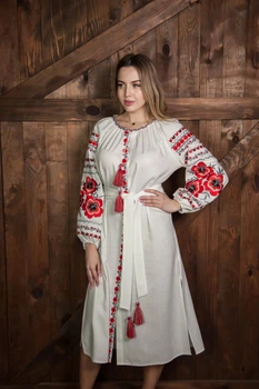 Жіноча вишита сукня Galychanka Вогняна S Білий (GALVOGPBI)