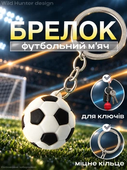 Брелок для ключів футбольний м'яч на ключі авто брелоки підвіска в машину на рюкзак сумку портфель дзеркало заднього огляду спортивний антистрес сувенір подарунок автолюбителю футболісту тренеру чоловіку хлопчику фанату Чорно-білий 99_6_0_2C
