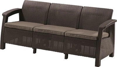 Софа садовая Keter Corfu Love Seat Max пластиковая 3-местная 182х70х79 см коричневая
