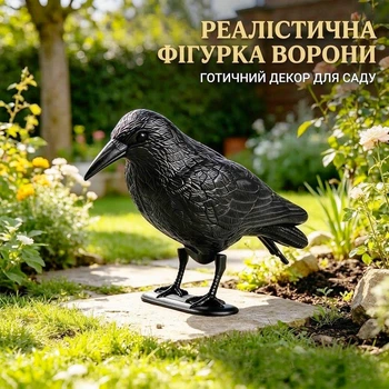 Відлякувач птахів муляж Ворона реалістична пластикова Bird Repellent Plastic Crow 38см