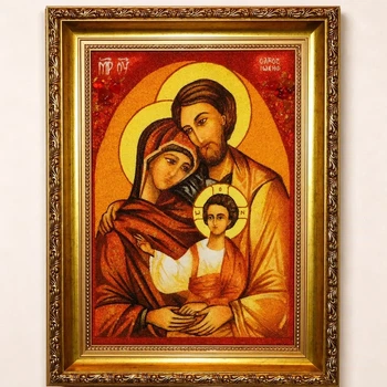 Ікона з бурштину Святе Сімейство Гранд Презент 20*30 і-114
