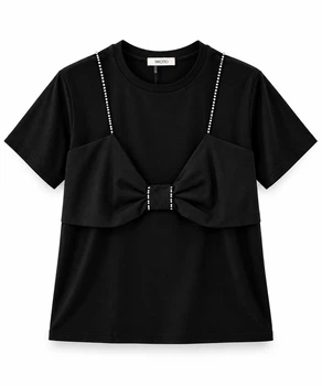 Футболка TRICOTTO жіноча ошатна з віскози з топом прикрашеним стразами One Size 42-48, чорна