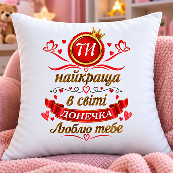Подарок для дочки — плюшевая подушка 35х35 см «Ты лучшая доченька в мире», подарочная подушка с надписью