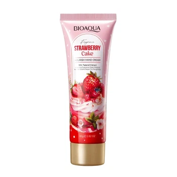 Поживний крем для рук з екстрактом полуниці Bioaqua Strawberry Cake Nourish Hand Cream. 80 г (6942349748301)