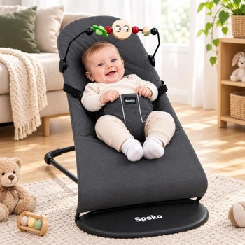 Дитячий шезлонг Spoko Baby крісло гойдалка сірий (SP-108)