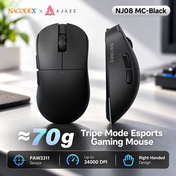 Беспроводная игровая мышь Ajazz NJ08 Black / PAW3311 / 24000 DPI / Bluetooth / 2.4G / Type-C / RGB