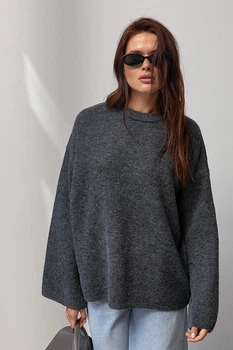 В’язаний джемпер oversize з широкими рукавами - темно-сірий колір, ONE SIZE
