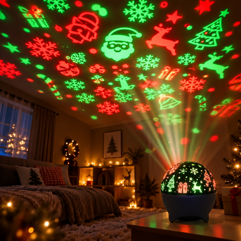 Мини LED проектор-ночник, новогодняя лампа с проекцией праздничного декора