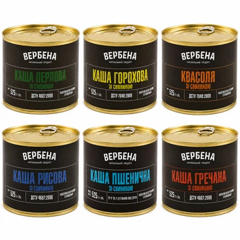Набор Консервированных Каш со Свининой Вербена 6×525 г (Перловая, Гороховая, Рисовая, Пшеничная, Гречневая и Фасоль)