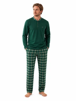 Тепла піжама чоловіча Pijamaʼn L Зелений мікрофліс реглан зі штанами 6410-5