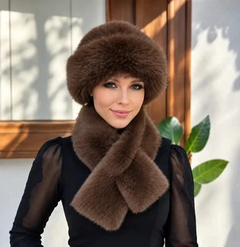 Женский зимний комплект шапка и шарф из экомеха Supretto, кофейный (9481_0001)